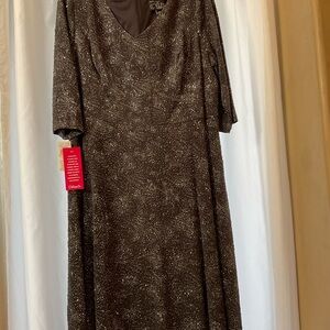 Alex Evenings Brown Glitter Long Sleeve Dress